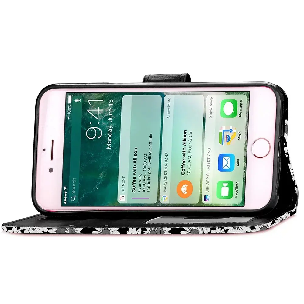 For Apple iPhone 7 Plus 4.7 5.5 Case 2 Card Slots Chrysanthemum PU Leather Stand Photo Frame Wallet Cover Phone Case+Flim |