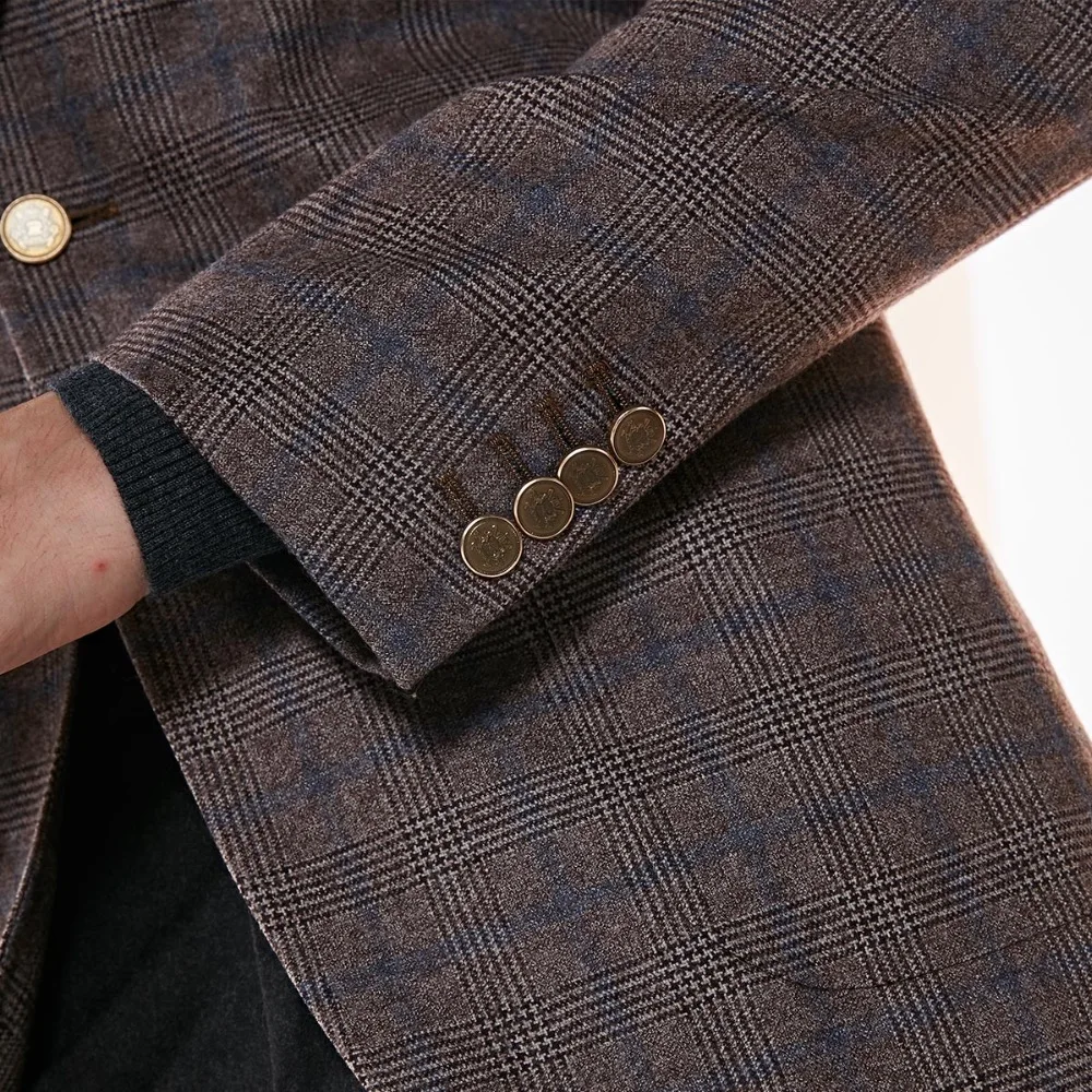 100% wool high quality blazer men brown plaid smart casual single breasted full sleeve mens clothes 2018 autumn winter warm wear | Мужская