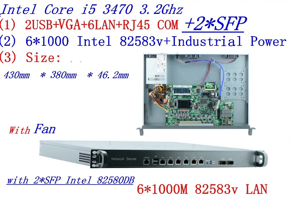 1U 6 Gigabit ethernet 2 SFP port support Intel LGA1155 i5 3470 3.2GHZ processor network router Firewall computer run pfsense | Компьютеры