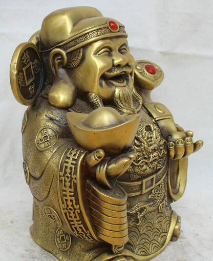JP S0524 12 &quotКитайская латунь фэн шуй Ru Yi dragon Cai Shen Mammon для денег статуя богатства |