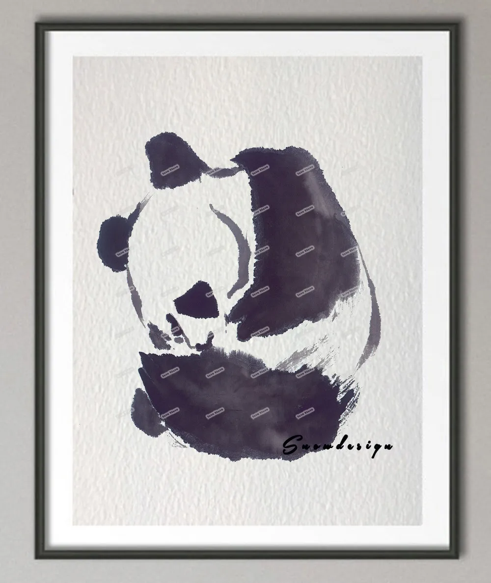 Оригинальная китайская Акварельная картина сделай сам панда на холсте настенный