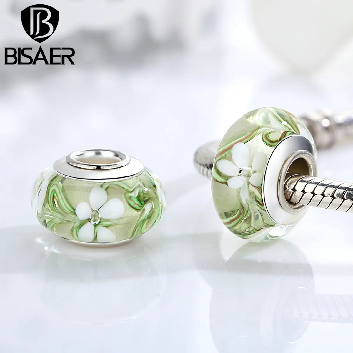 BISAER покрытые серебром белое платье с цветочным рисунком Зеленый европейские Из