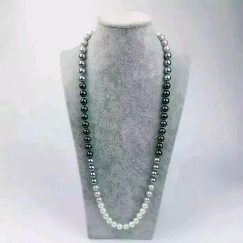 

9-10mm natural south seas black white gray pearl necklace 25 inch 14k Yellow Gold