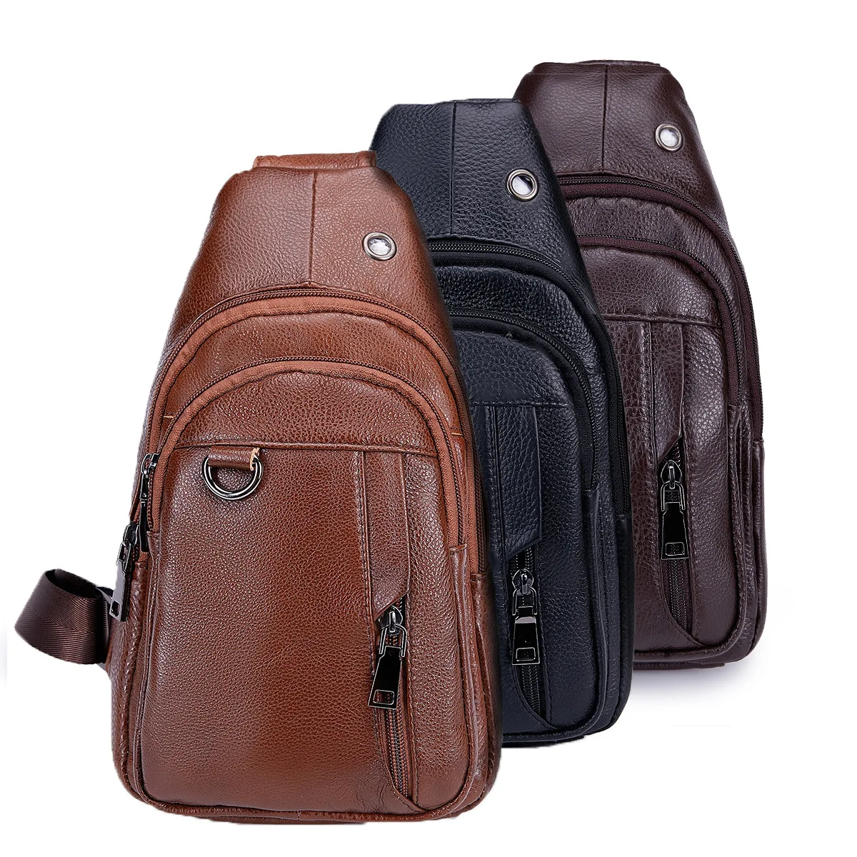 

BONAMIE New Brown Men Genuine Leather Cowhide Vintage Sling Chest Back Day Pack Travel Fashion Crossbody Messenger Shoulder Bag