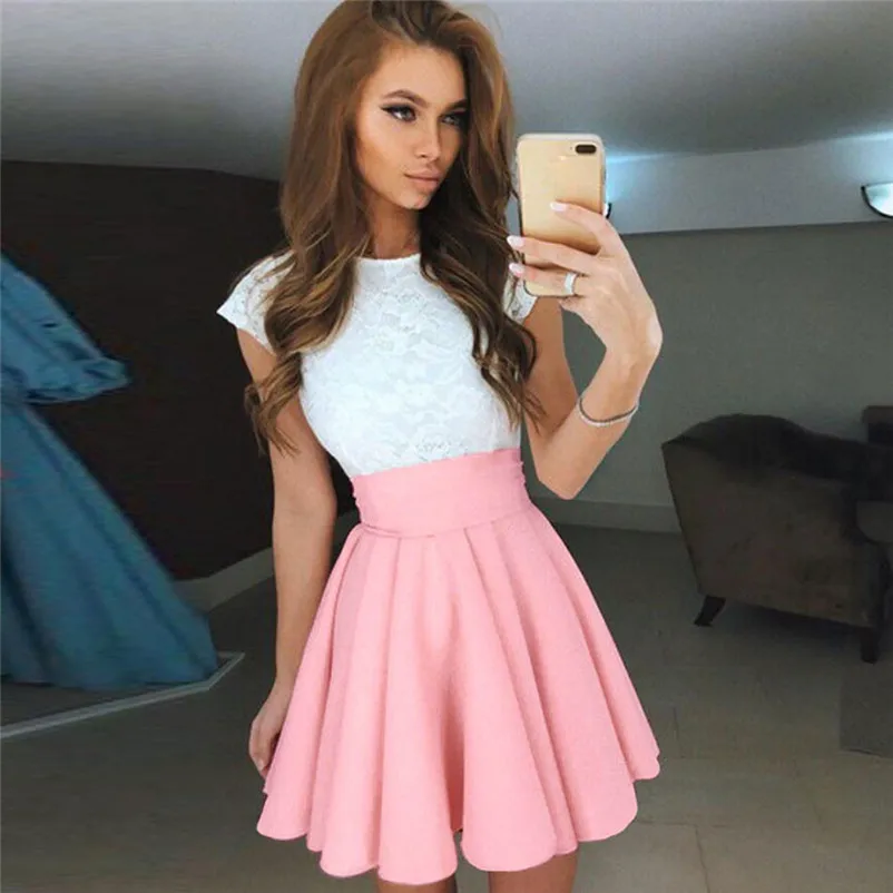

New Fashion 2019 Summer style skirts womens casual Party Cocktail elegant Skirt Ladies Solid Skater Skirt Femme Saia Y10