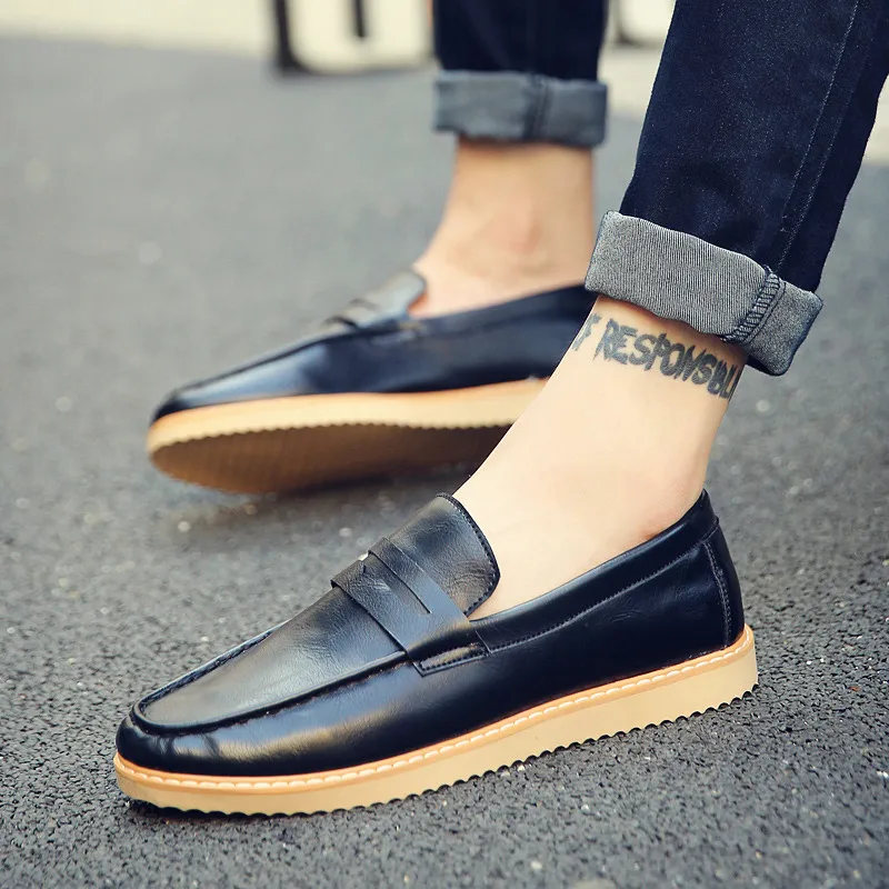Nice Pop Spring/Summer Men Shoes Pu Leather Loafers Flats Fashion England Black Mens Casual Flat Zapatos Hombre | Обувь