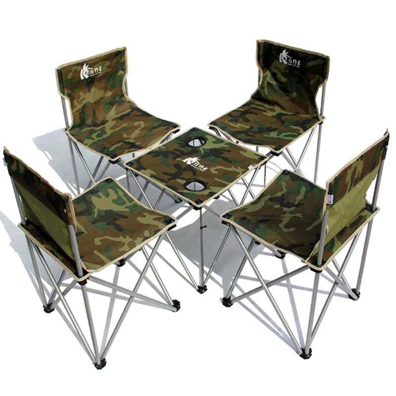 구매 고품질 안정적인 캠핑 접이식 휴대용 4 인용 의자 4 개, 한 테이블 레저 정원 접이식 비치 의자