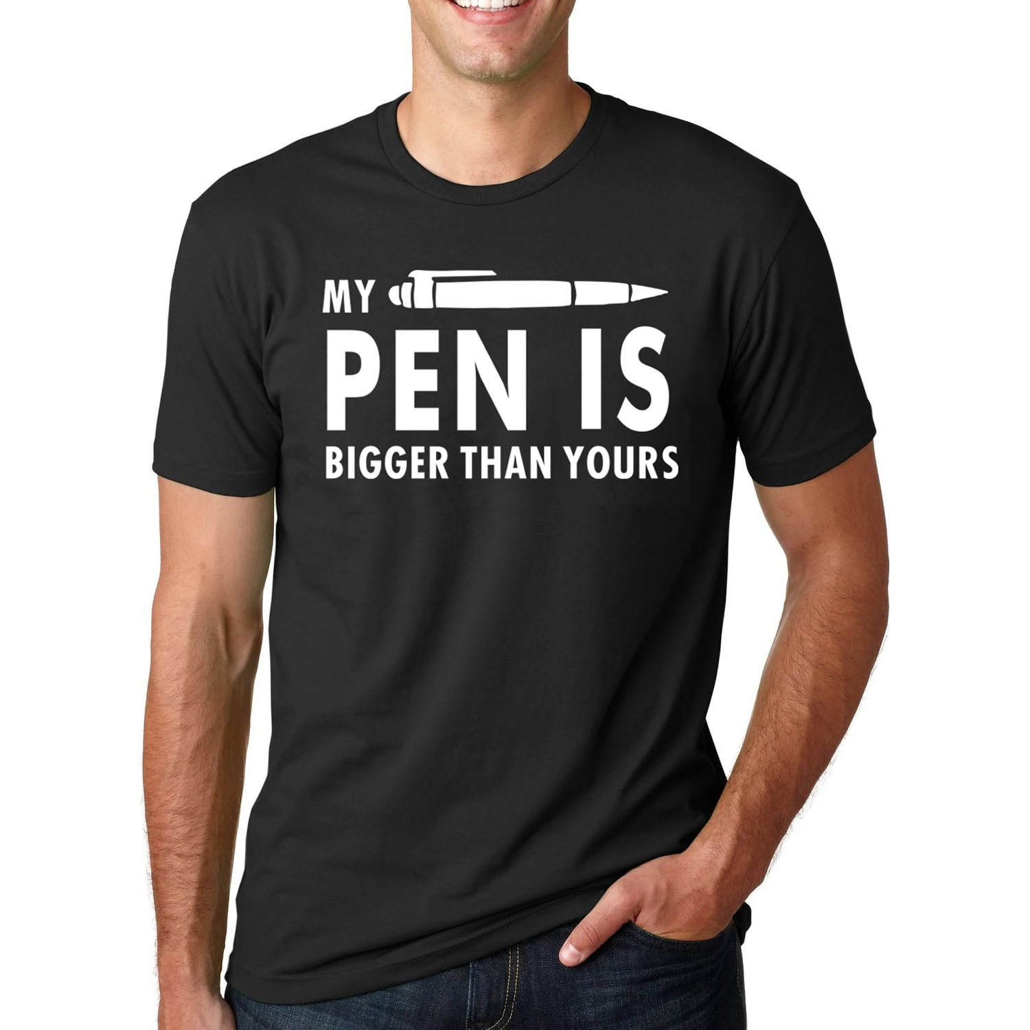 

My Pen Is Bigger Than Yours Funny Printed T Shirts 2019 summer Men's Short Sleeve O-Neck T-shirt fashion Streetwear Hip Hop Tops