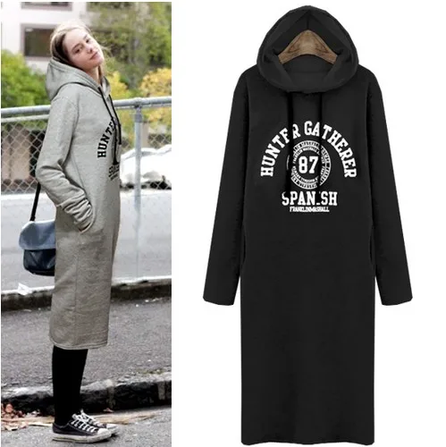 2016 осень зима Повседневное Для женщин длинные толстовки платье письмо печать