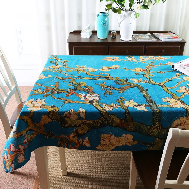 

Nordic Van Gogh painting Apricot flower Table Cloth Thick Linen Dining Tablecloth Coffee Restaurant Home Decorative Cloth Cover