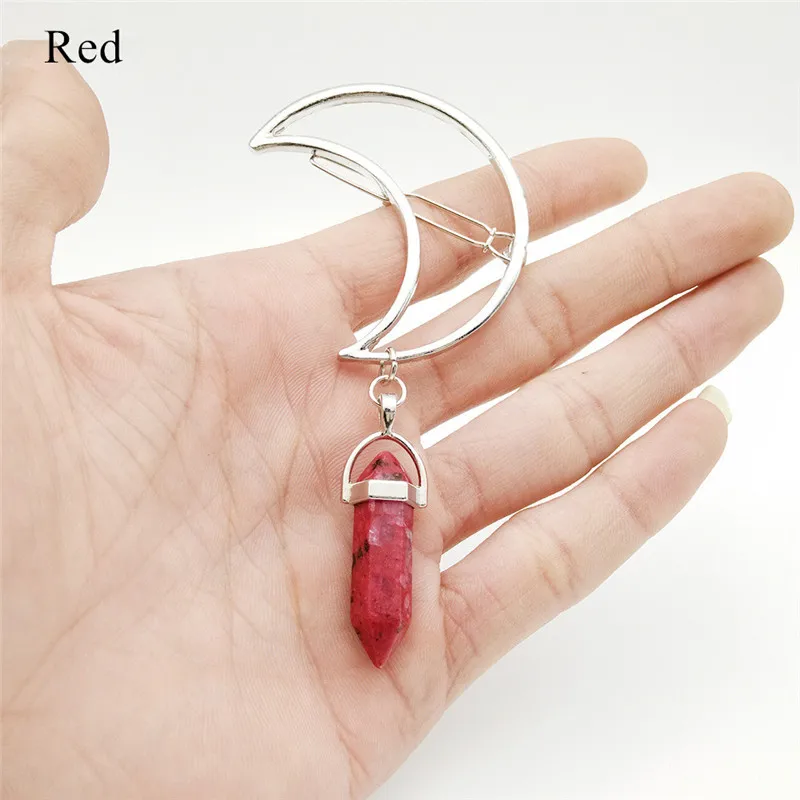 Free Shipping Vintage New Moon Metal Hair Pins Gift Jewelry Elegant Hexagon Prism Stone Charms Clip Accessories for Women | Украшения и