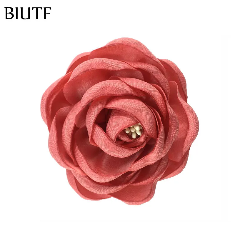 7-coral 5 шт./партия, 2,4 ''сгоревшие атласные цветы Camelia с Stamen 6 см, шикарные тканевые детские головные уборы, обувь, аксессуары для творчества TH284 - Цвет: 7-coral