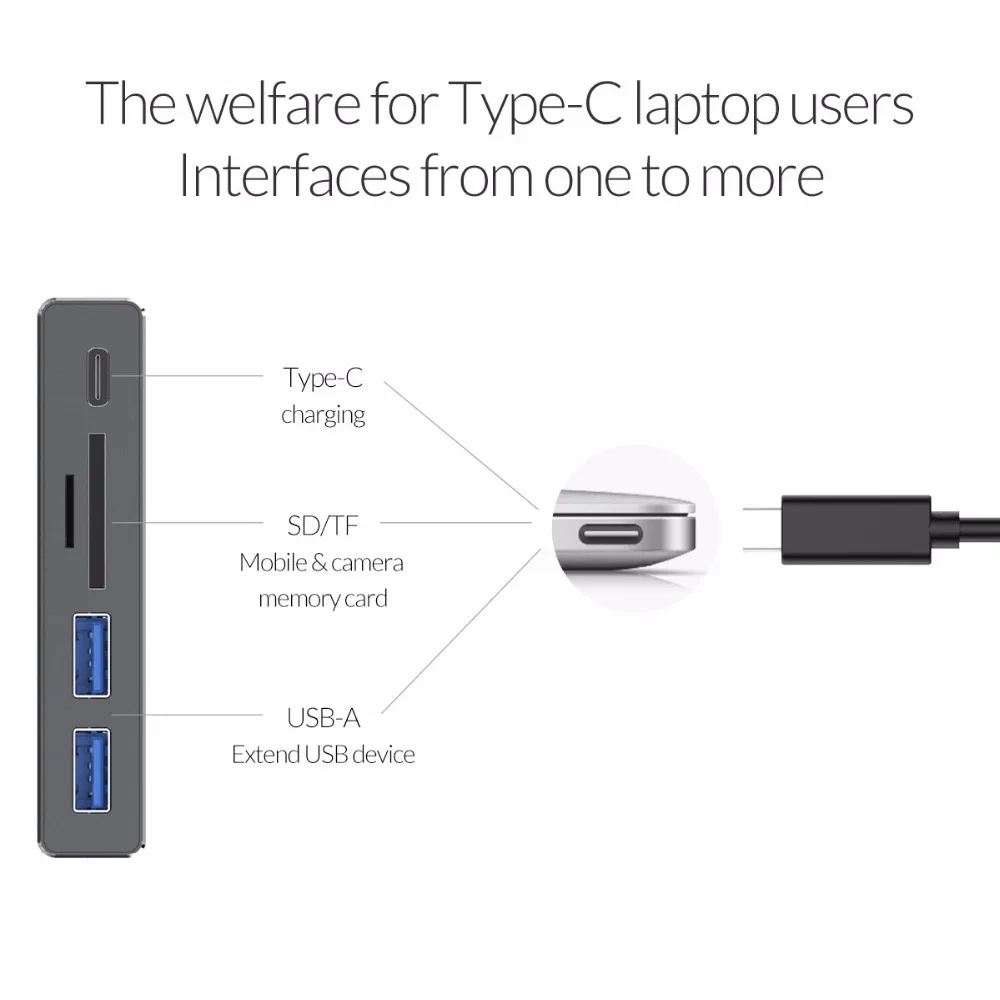 ORICO алюминиевый тип-c до TF SD кардридер с 2 USB 3 0 портов поддержка PD зарядка ноутбука
