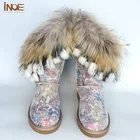 Ботинки женские из коровьей замши, с лисьим мехом и кисточками, с принтом хвоста Феникса