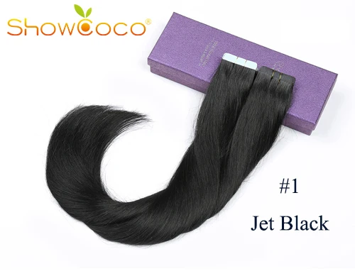 Color 1 Лента для наращивания человеческих волос лента для волос Remy Двухсторонняя клейкая бесшовная лента русские волосы ShowCoco 40/20 в упаковке - Цвет: Color 1