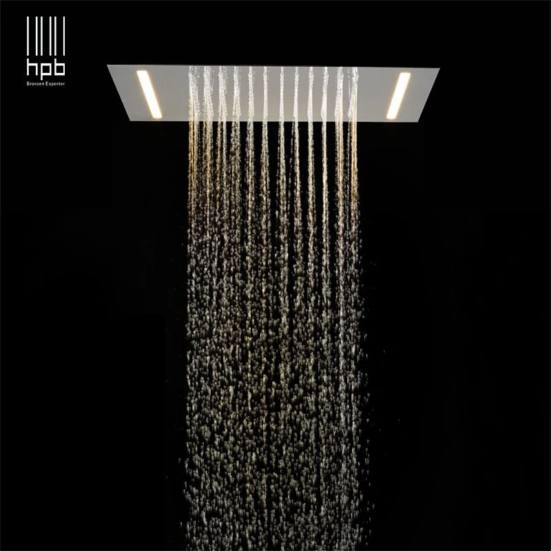 

HPB 2ways luxury stainless steel LED rainfall ceiling shower faucet mounted shower head 500mmx360mm massage led shower L-50X36D