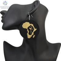 somesoor large carved wooden drop earrings african motherland fist map trendy afrocentric ethnic dangle jewelry for women gifts
