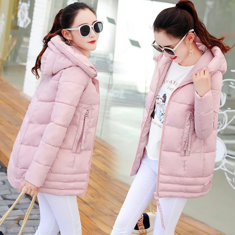 Женская парка с капюшоном однотонная теплая пуховая куртка из хлопка