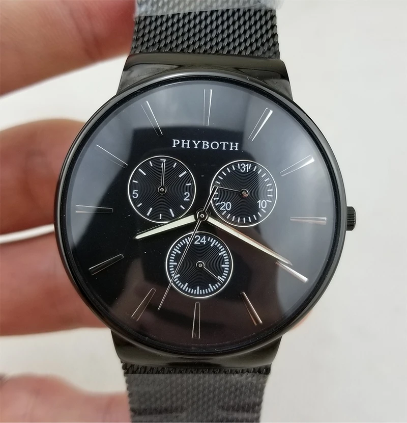 Японские Стандартные мужские спортивные часы Phyboth золотые из нержавеющей стали