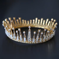 gold crown headband pearl crystal headpiece for women bride wedding hair accessories