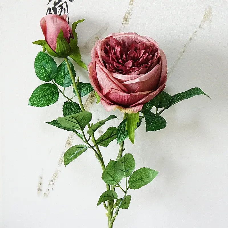 Highly recommend 2Heads Artificial rose branch Simulation peony flowers flores for autumn home hotel wedding decoration rose - Цвет: C