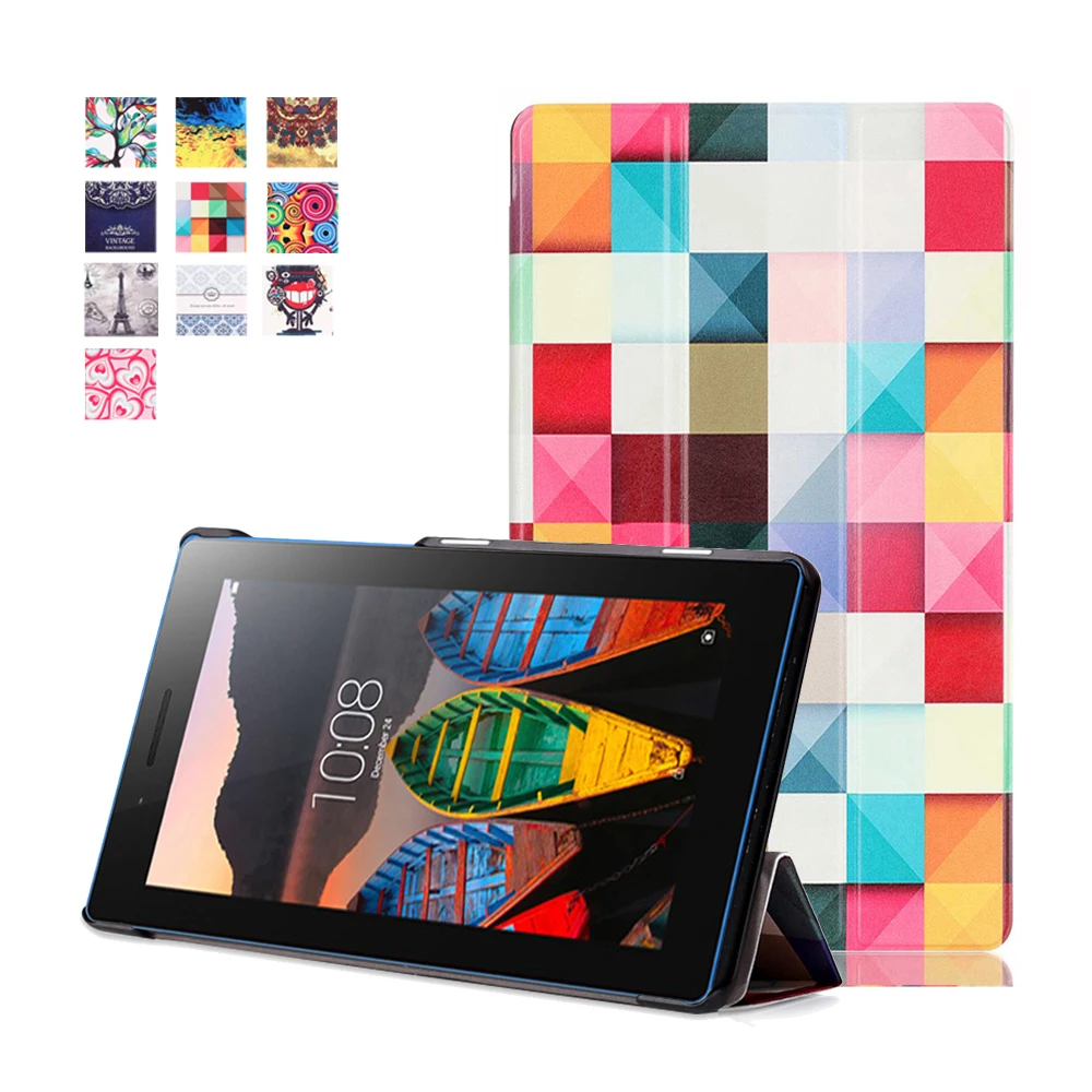 Тонкий кожаный чехол подставка с принтом оболочка для Lenovo Tab3 7 Essential TB3 710F 710I +