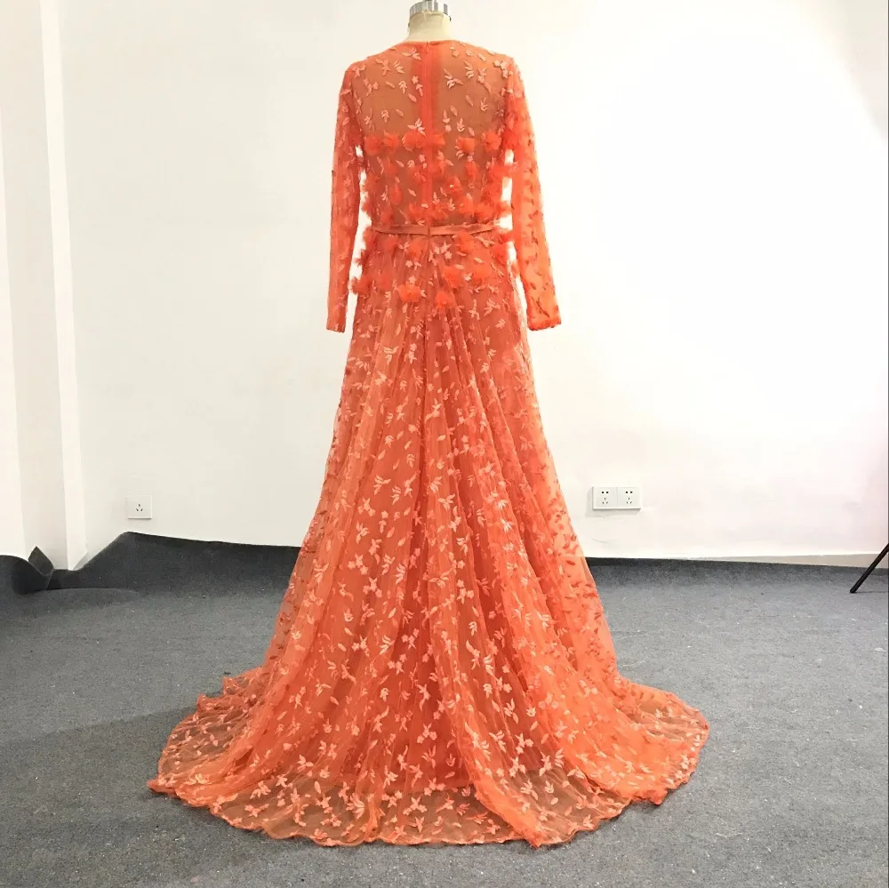 2017 новые длинные платья Elie_Saab с круглым вырезом и длинным рукавом длиной до пола