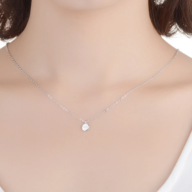 Simple Trendy 925 Sterling Silver Necklace LUCKY Choker Round Pendant Women Jewelry Valentine's Day Gift N005 | Украшения и