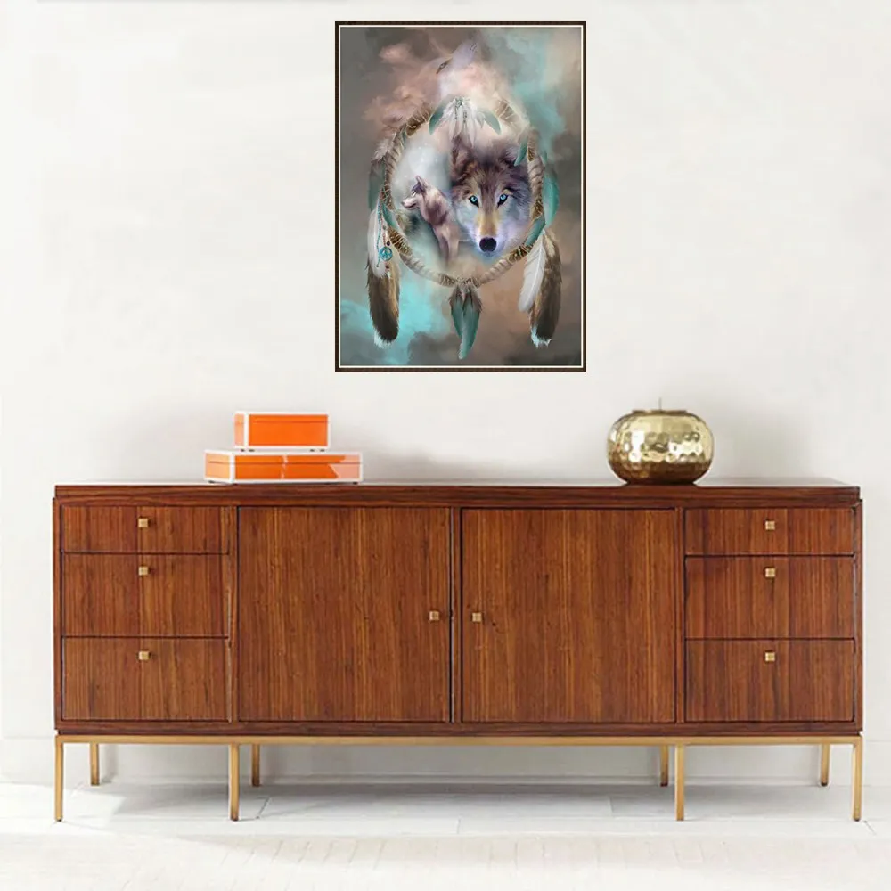 5D алмазная вышивка круг специальная форма мультяшная живопись волк в мечте