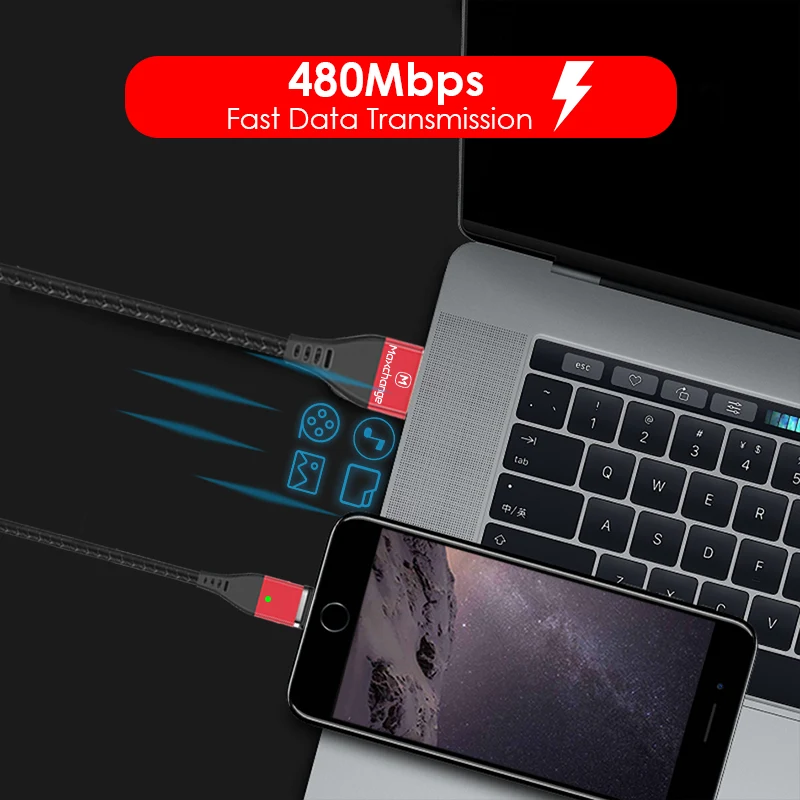Магнитный usb кабель для зарядки 3 А iPhone магнитный Micro USB быстрой type C передачи