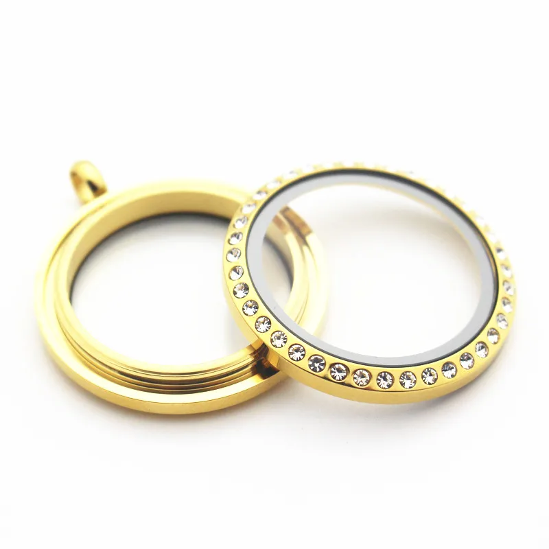 Newest 30mm Silver Crystal Stainless Steel Twist Floating Locket Necklace Round Sparkles Screw Open Glass Memory |