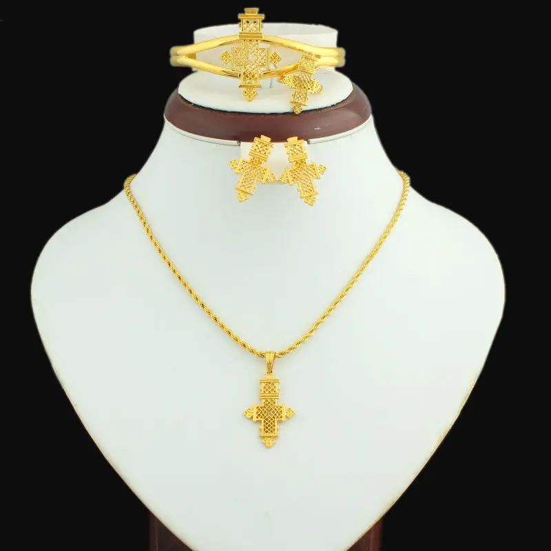 Комплект ювелирных украшений из 24K золота комплект с крестиками для свадьбы в