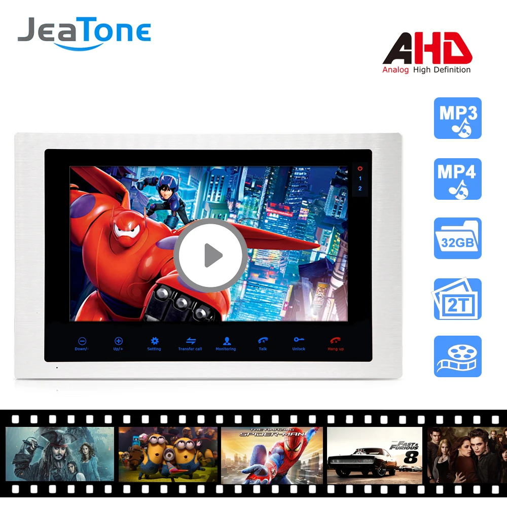 Видеодомофон 1080P AHD 10 дюймов дверной звонок водонепроницаемый поддержка