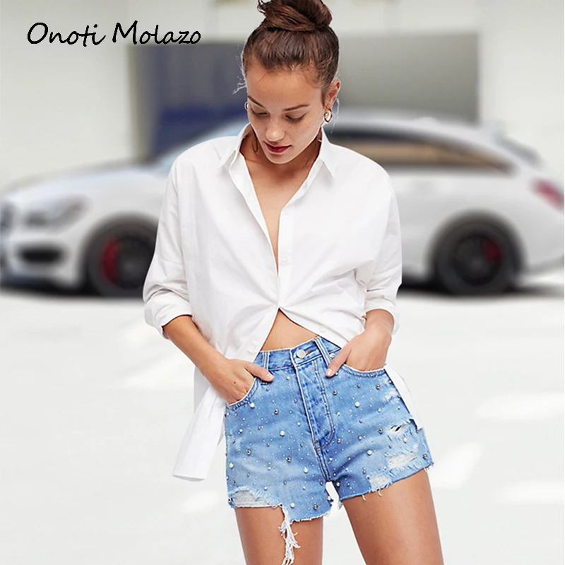 2019 летние джинсовые шорты для женщин уличная рваные потертые джинсы с бисером