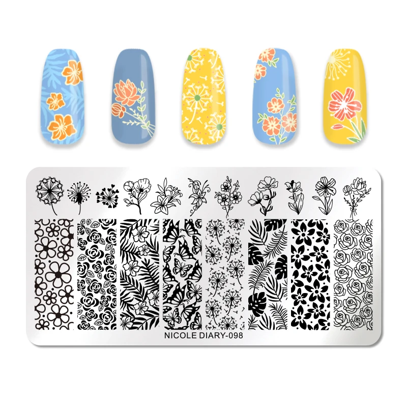NICOLE DIARY Rectangle Stamping Plate Nail Stainless Steel Marble Plate Mixed Designs Image Nail Art Templates Tools