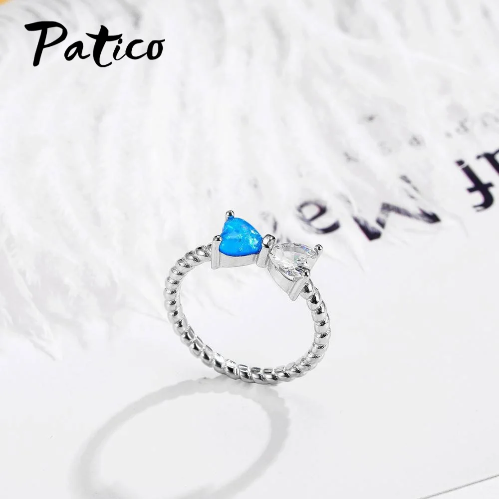 Элегантное кольцо с милым опалом в форме сердца новое модное голубым и белым