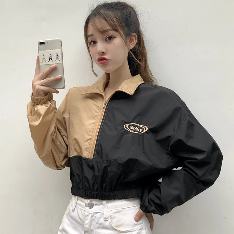 Демисезонная женская одежда в стиле Харадзюку Свободный укороченный топ пальто