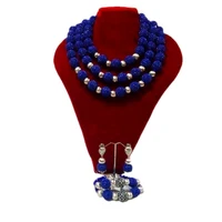 fashion royal blue and silver fine jewelry sets for party women luxury handmade bridal necklace sets beads african wedding sets