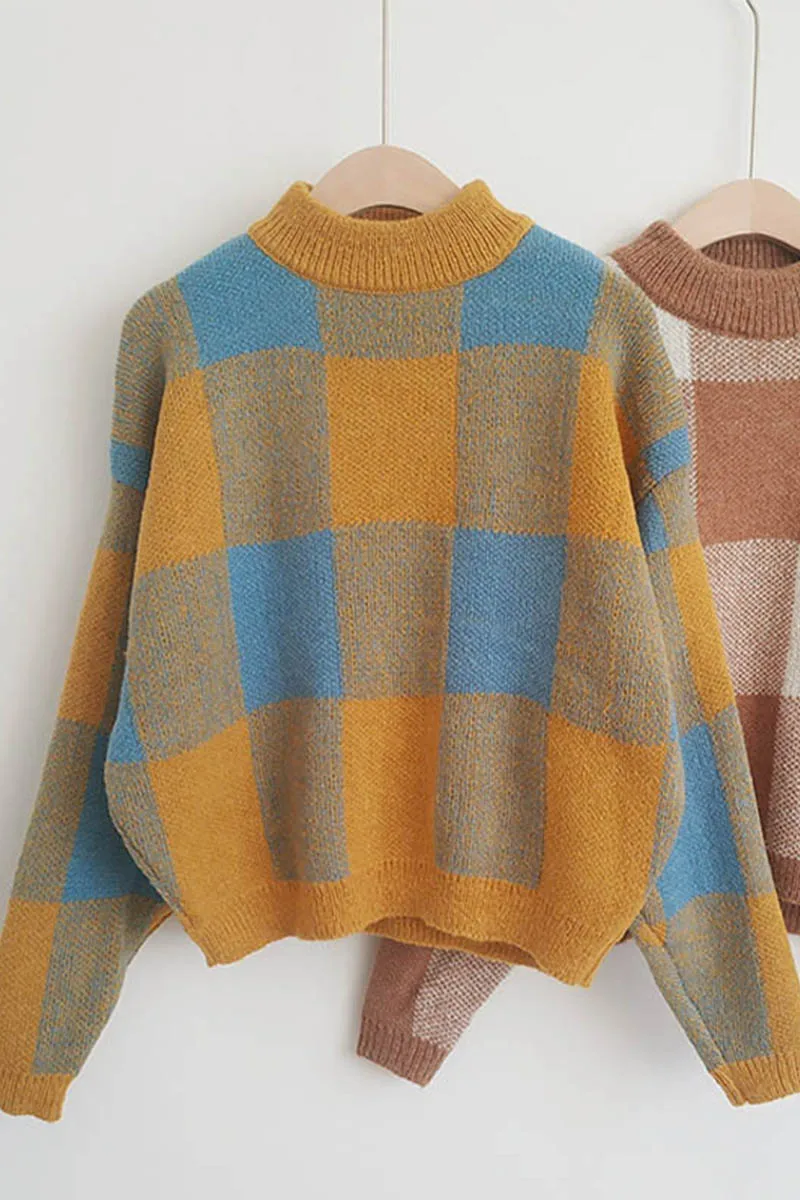 Женские пуловеры в клетку милый осенне-зимний свободный свитер Корейском стиле