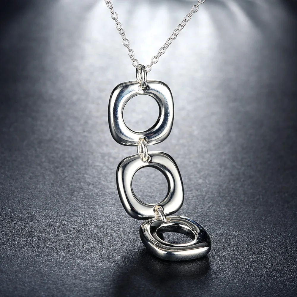 Hot Selling 925 Silver Simple Fashion Square Round Pendant Necklaces for Women Fine Jewelry Wholesale | Украшения и аксессуары