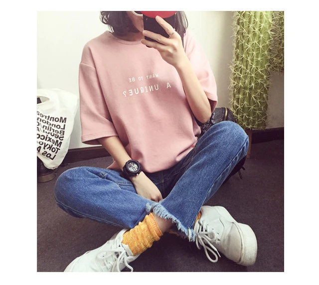 Summer Short Sleeve Soft T-Shirt New O-Neck Letter Print Loose Women T-Shirts Girls Lady T-Shirt Casual Student Tops Tee