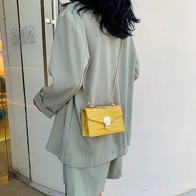 small yellow Женские модные сумки с каменным узором из искусственной кожи, сумка через плечо, Женская мини-сумка через плечо, женские вечерние сумки с цепочкой - Цвет: small yellow
