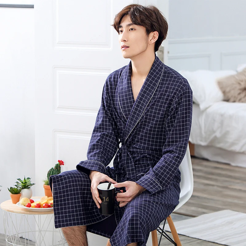 Мужской халат на весну и осень Modelscha тонкая Осенняя пижама с длинными рукавами