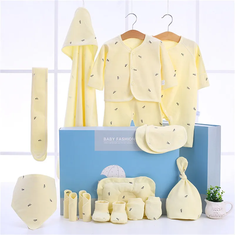yellow 18 шт., комплект одежды в подарочной коробке для новорожденных, хлопок, нижнее белье для мальчиков и девочек от 0 до 3 месяцев мягкий пижамный комплект для новорожденных Clj320 - Цвет: yellow