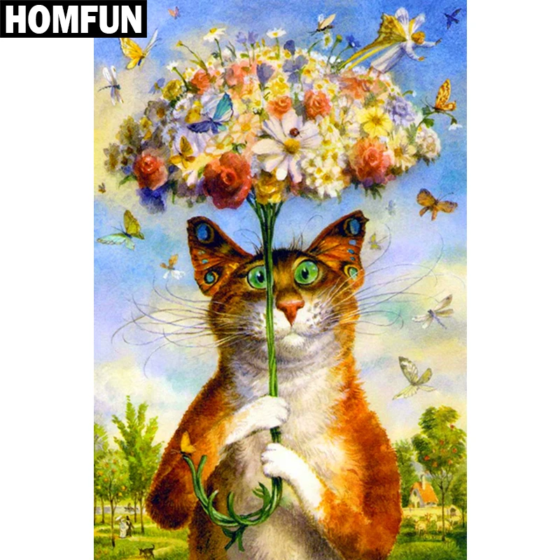 

HOMFUN Full Square/Round Drill 5D DIY Diamond Painting "Cats & Flowers" Embroidery Cross Stitch 5D Home Decor Gift A06187
