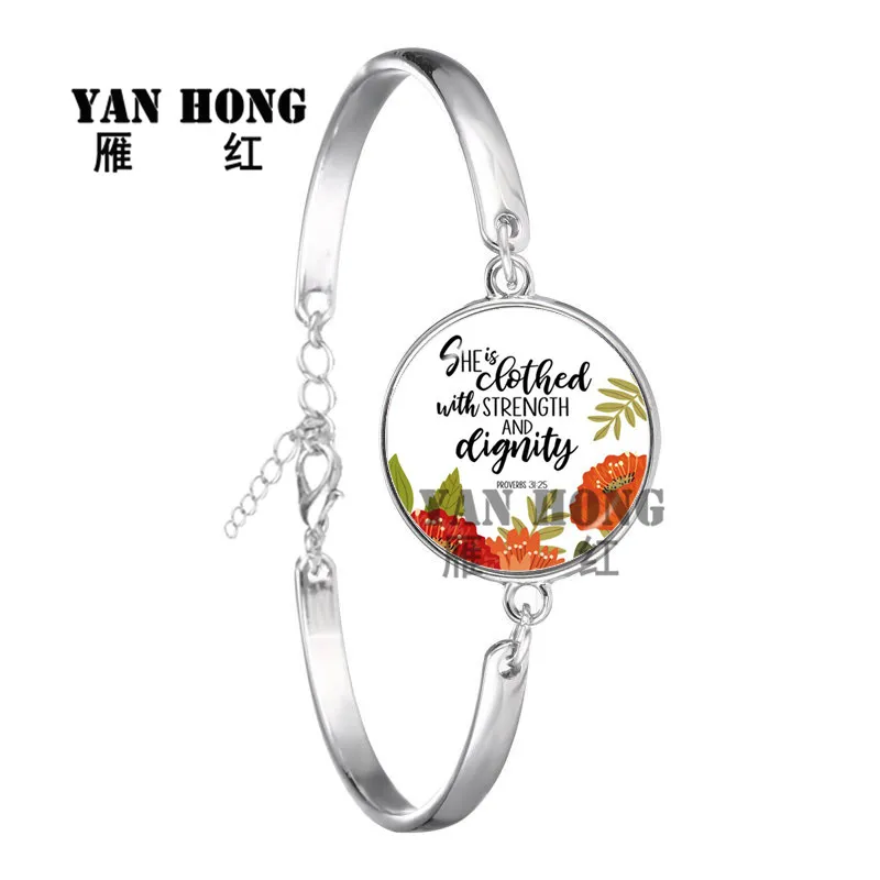 YANHONG модные Псалом браслет отпечаток репродукции картины стеклянная круглая подвеска браслет Стих Библии украшение с цитатой подарок для христианина - Окраска металла: 13