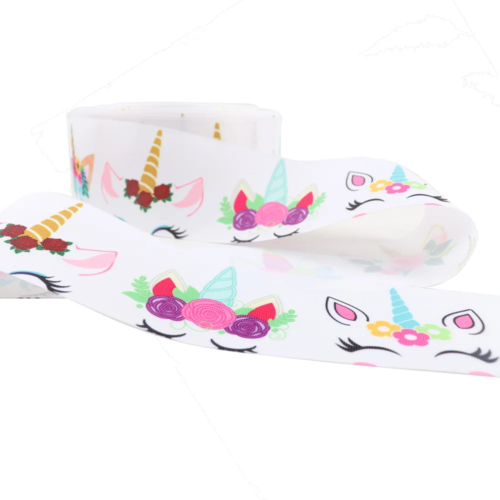 AHB 5Y/лот Grosgrain лента 75 мм Единорог печатная для банта Рождество Новый год подарки