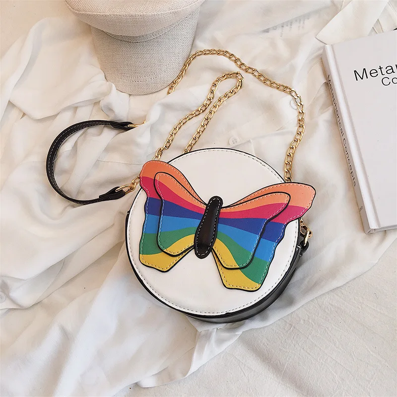 New fashionable small round bag Korean version leisure Chain one-shoulder collision color butterfly Crossbody |