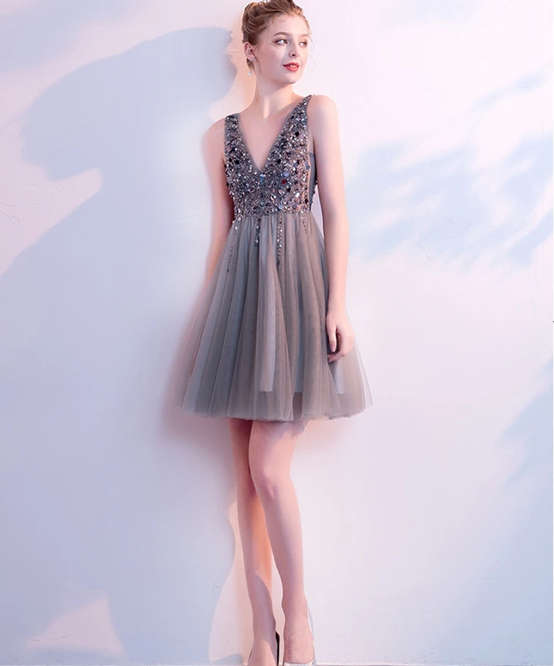 Новое блестящее короткое платье для выпускного вечера с V образным вырезом es 2020