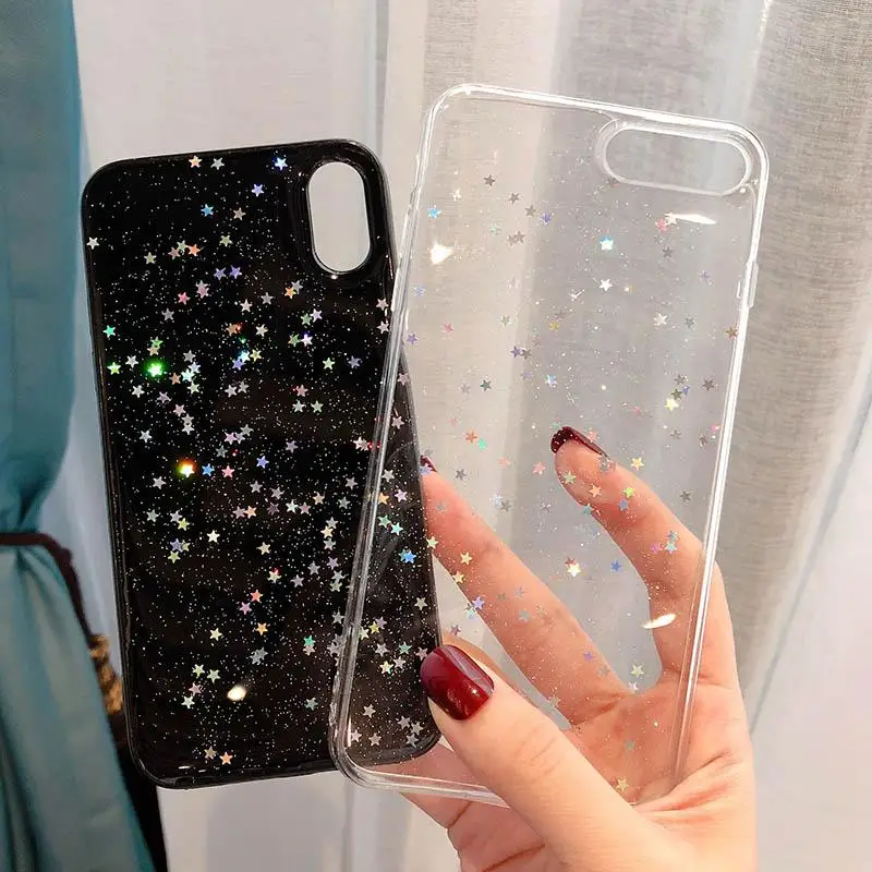 Мягкие чехлы из ТПУ с блестящими звездами для iPhone 11Pro XS Max 8 7 6 6S Plus, мерцающая пудра, прозрачный чехол для iPhone 11 Pro XR
